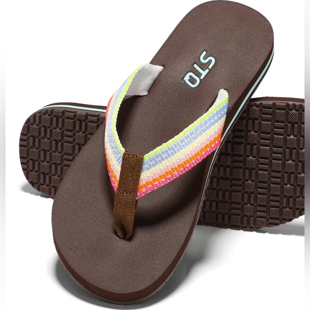 NEW NWT Colorful STQ Womens Quick Dry Flip Flops Arch Support Rainbow Sandals 8